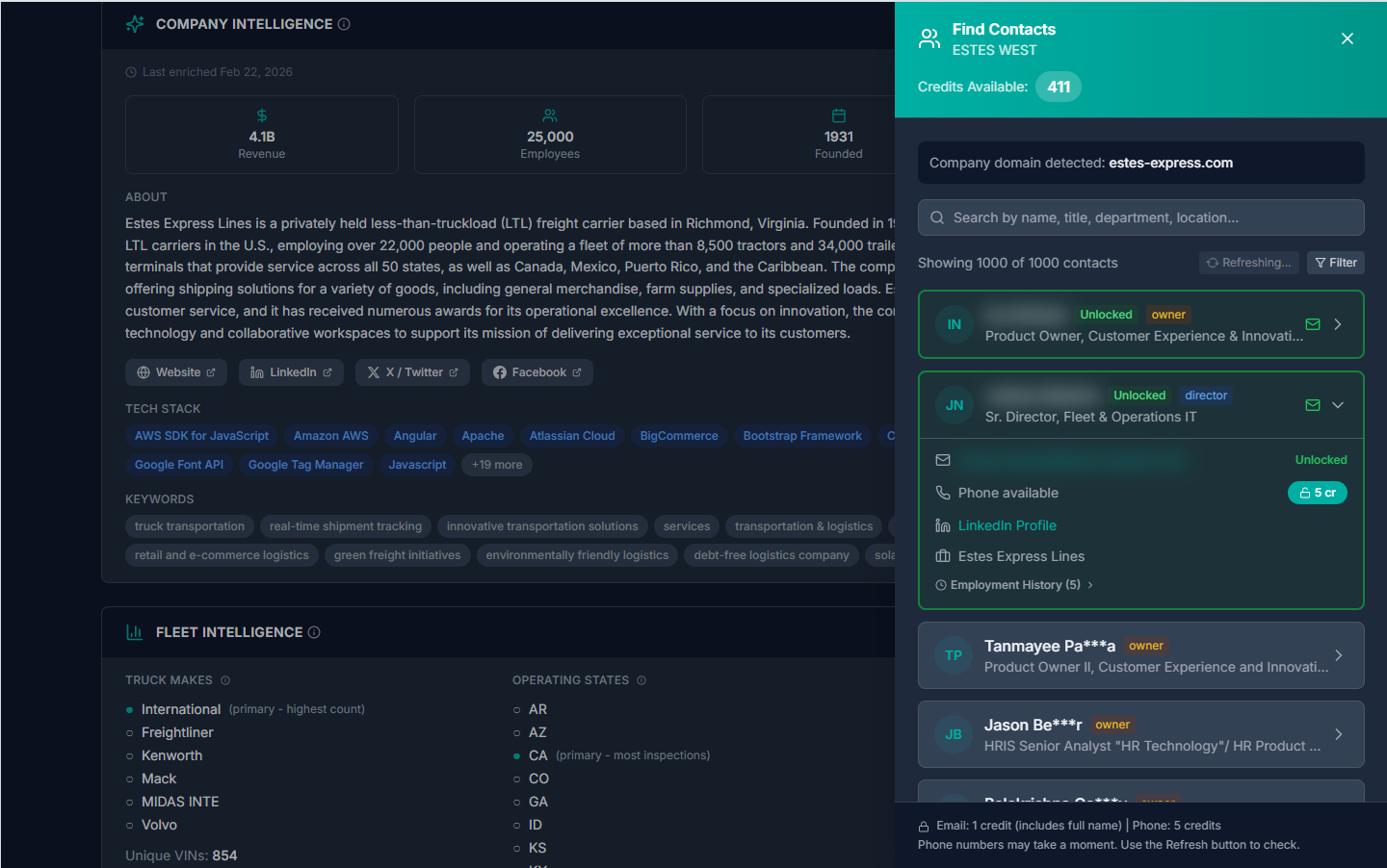 Contact enrichment panel