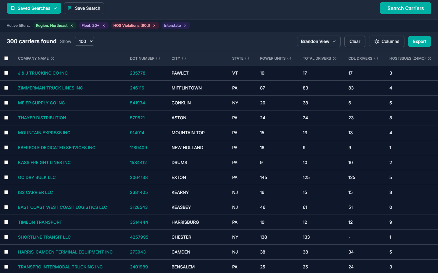Telematics search example