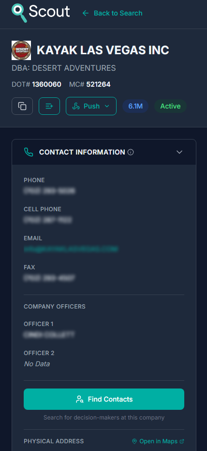 Scout company detail on mobile